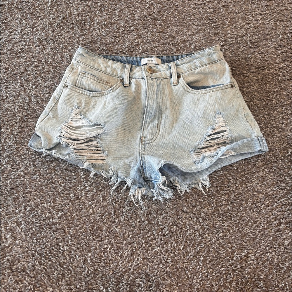 Forever 21 Light Blue Distressed Denim Cutoff Shorts